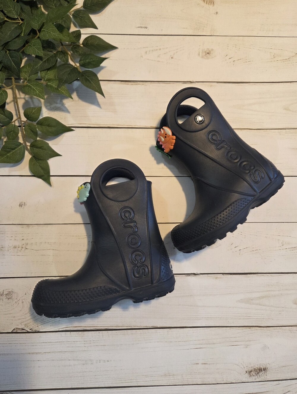 Boy's Crocs Rain Boots w/ Dinosaur Charms